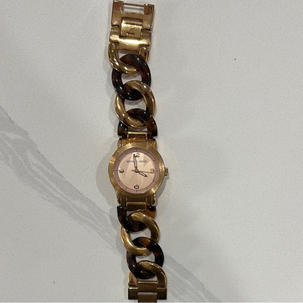 Michael Kors Rose Gold and Brown Chain Link Watch